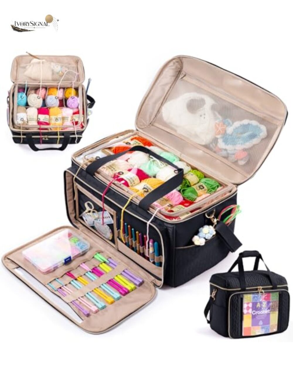 Large Yarn Storage Bag Crochet Organizer with Pockets for Hooks Knitting
